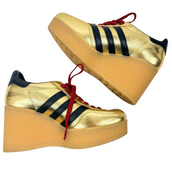Gucci x Adidas Gazelle Leather Wedge Sneakers Lace Up Gold Size 37 - Picture 6 of 10
